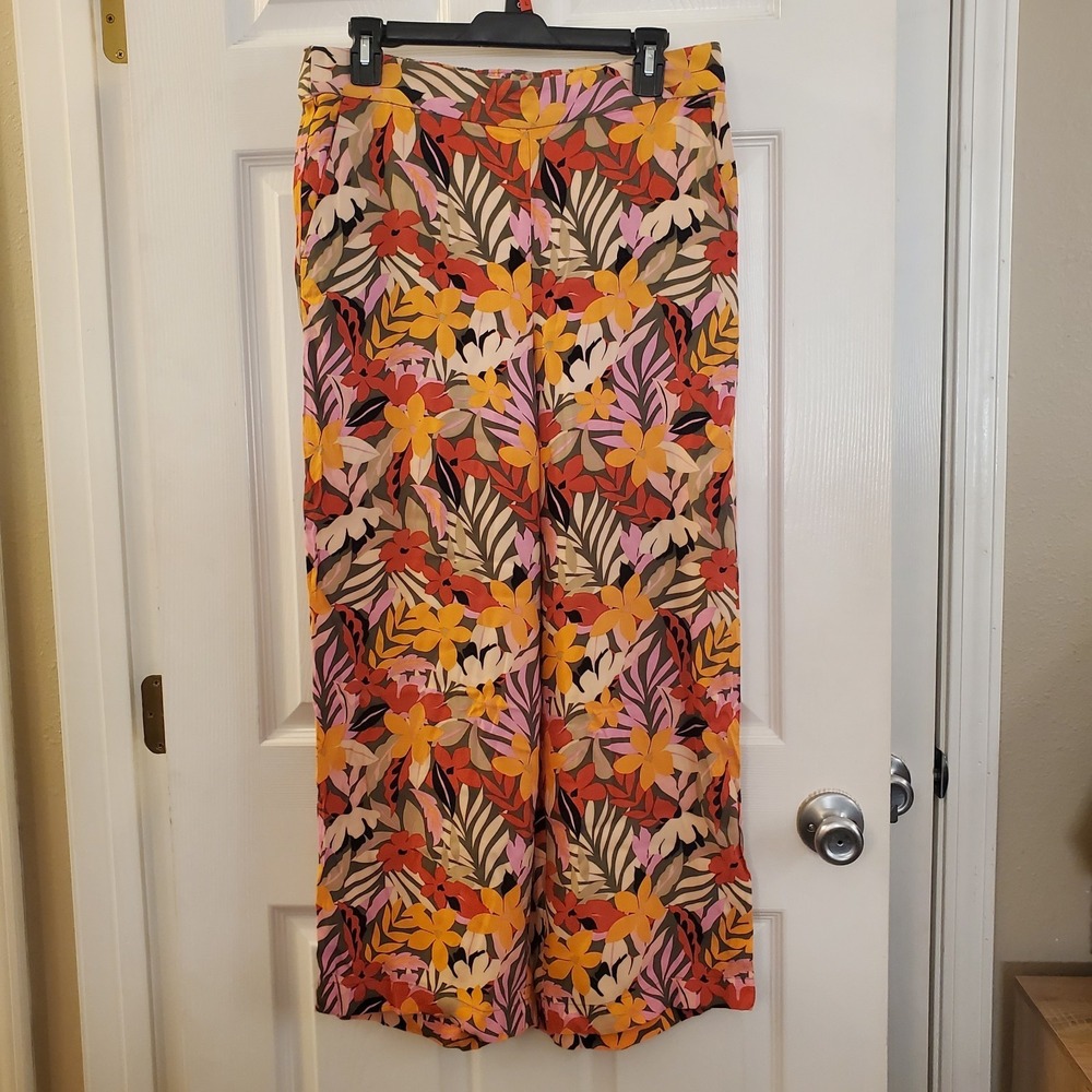 Loft MP vibrant floral wide leg flowy pullon pant resort beach spring Tropical
